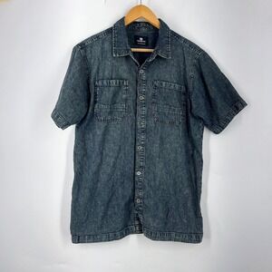 Standard Issue Mens Short Sleeve Denim Button Down Shirt Acid Wash Gray Blue M